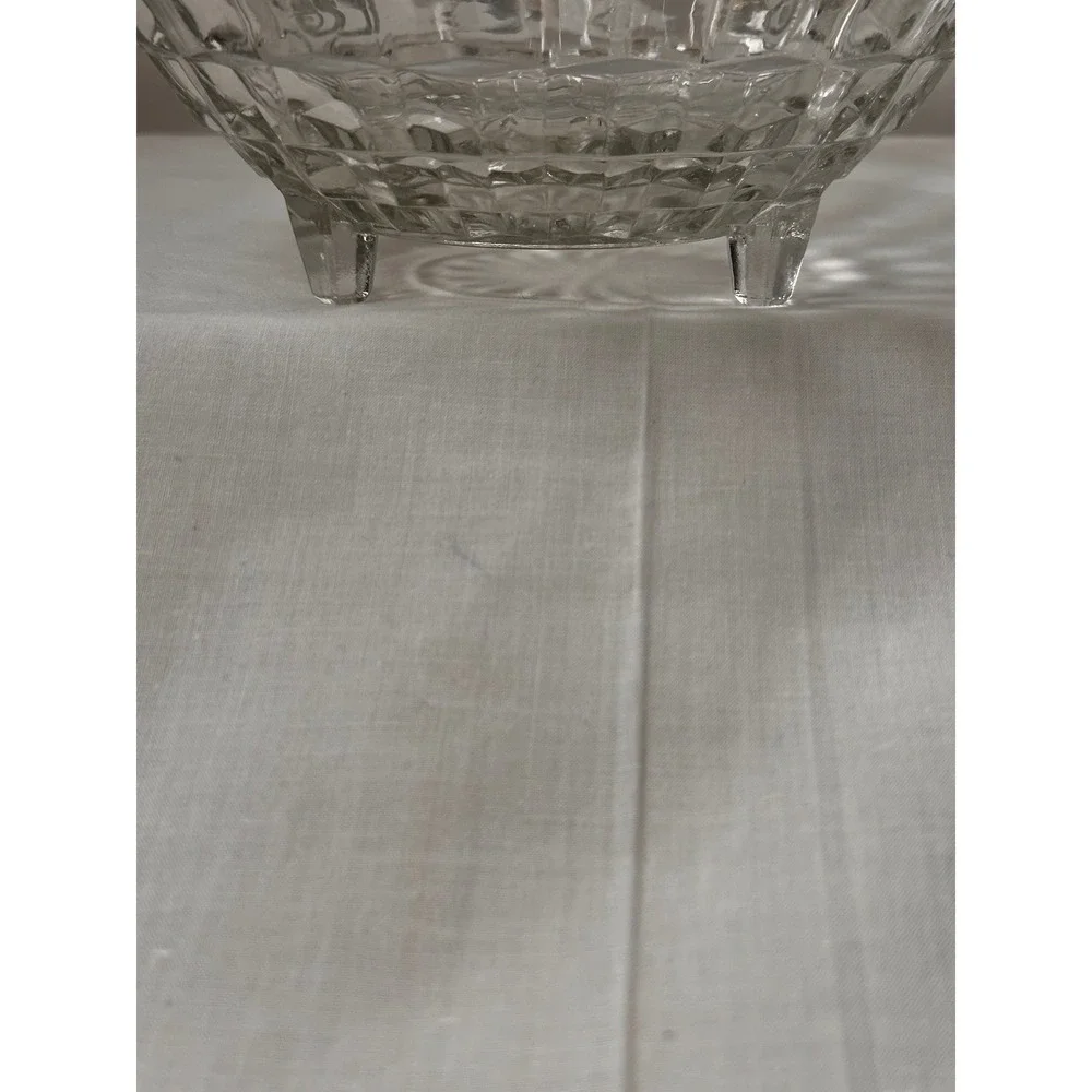 Indiana Glass Whitehall Clear Footed Bowl 10 Inch Cubist‎ Geometric Vintage